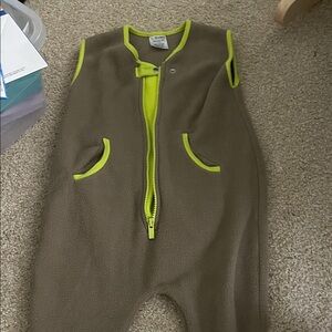 Cozy Sleeveless Fleece Sleep Sack - Tan and Neon Green